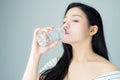 Portrait of woman skin beauty and health, Drinking water from a clean bottle. The skin is smooth and beautiful. Royalty Free Stock Photo