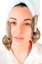Portrait of woman with snails on her face Royalty Free Stock Photo