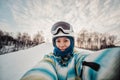 Portrait of woman on a snow-covered ski slope Royalty Free Stock Photo