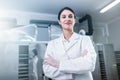 Female engineer in front of Food Dryer Dehydrator Machine Royalty Free Stock Photo