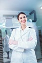 Female engineer in front of Food Dryer Dehydrator Machine Royalty Free Stock Photo