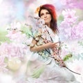 Portrait of woman with spring flowers Royalty Free Stock Photo
