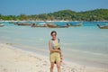 Portrait woman are Stroll the beach , Koh Lipe. Royalty Free Stock Photo