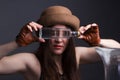 Portrait of woman in Studio, using a water bottle Royalty Free Stock Photo