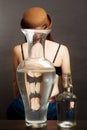 Portrait of woman Through a water vessel Royalty Free Stock Photo