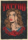 Portrait woman tattooist colorful poster