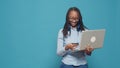 Portrait of woman using credit card to do online shopping Royalty Free Stock Photo