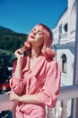 Portrait Of A Woman Vintage Fashion Pink Hair Posing Summer Summer Day