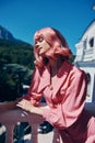 Portrait Of A Woman Vintage Fashion Pink Hair Posing Summer Summer Day