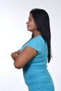 Portrait of a woman on white background,side view