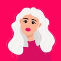 Portrait of woman. Young girl face. Beautiful lady, female. Blonde curly hairstyle. Long white hair. Avatar for social networks. Royalty Free Stock Photo