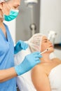 Portrait of woman during beauty facial injections in medical esthetic office