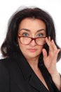 A portrait of women in black suite on white background. Business lady, teacher, entrepreneur.