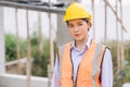 Portrait Women engineer worker foreman builder work in construction site with safety helmet