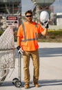 Portrait worker in construction helmet. Engineer builder foreman or repairman. Worker at building site. Construction
