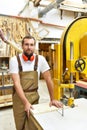 Portrait of a worker in a joinery at the workplace - woodworking