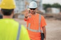 Portrait worker man in construction helmet. Engineer builder foreman or repairman. Worker at building site. Construction Royalty Free Stock Photo