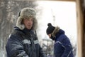 Two workers at the site of the ice camp