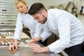 portrait workers making chocolate Royalty Free Stock Photo