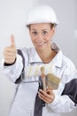 portrait workwoman giving thumbs up Royalty Free Stock Photo