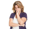 Portrait of a worried woman isolated on white Royalty Free Stock Photo