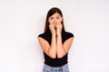 Portrait of worried young woman biting nails Royalty Free Stock Photo