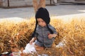 Portrait of 2-3 years old child in autumn garden Royalty Free Stock Photo