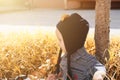 Portrait of 2-3 years old child in autumn garden Royalty Free Stock Photo