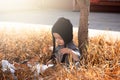 Portrait of 2-3 years old child in autumn garden Royalty Free Stock Photo