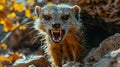 Portrait of a yellow mongoose in nature. Animal rabies