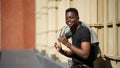 Portrait of young african american man pose outdoor Royalty Free Stock Photo