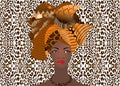 Portrait of the young African woman in a colorful turban. Wrap Afro fashion, Ankara, Kente, kitenge, African women dresses.