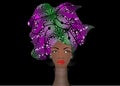 Portrportrait of the young African woman colorful turban. Wrap Afro fashion, Ankara, Kente, kitenge, African women dresses.