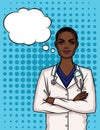 Portrait of a young Afro American female doctor in uniform. Royalty Free Stock Photo