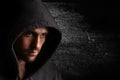 Portrait of a young angry man in the hood Royalty Free Stock Photo