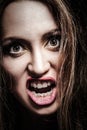 Portrait young angry woman. Negative human emotion face