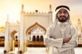 Portrait of young arab man at Baiturrahman Grand Mosque, Banda Aceh Royalty Free Stock Photo