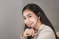Portrait of young asain girl working at a call center Royalty Free Stock Photo