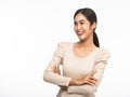 Portrait of young asian business woman smiling  isolated on white background. Royalty Free Stock Photo