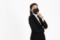 Portrait young Asian business woman in suit wearing face mask on white isolated background. Coronavirus flu virus , Covid 19 , Air Royalty Free Stock Photo