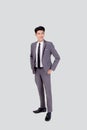 Portrait young asian businessman in suit with confident and friendly isolated on white background. Royalty Free Stock Photo