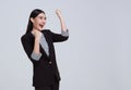 Portrait of young Asian businesswoman happy and success isolated on studio white background Royalty Free Stock Photo