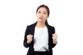 Portrait young asian businesswoman standing with angry and stress while frustrated isolated white background. Royalty Free Stock Photo