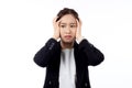 Portrait young asian businesswoman unhappy and angry isolated white background, expression and emotion. Royalty Free Stock Photo