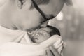 Portrait of young asian father with his new born baby Royalty Free Stock Photo