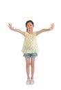 Portrait of young Asian girl kid in casual with arms open isolated on white background. Image full length with Clipping path Royalty Free Stock Photo