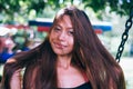 Portrait of young Asian girl with a natural beautiful long hair Royalty Free Stock Photo