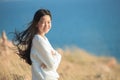 Portrait of young asian girl smiling face happiness emotion wit Royalty Free Stock Photo