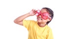 Portrait of young Asian girl wear glasses isolated on white Royalty Free Stock Photo