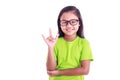Portrait of young Asian girl wear glasses isolated on white Royalty Free Stock Photo